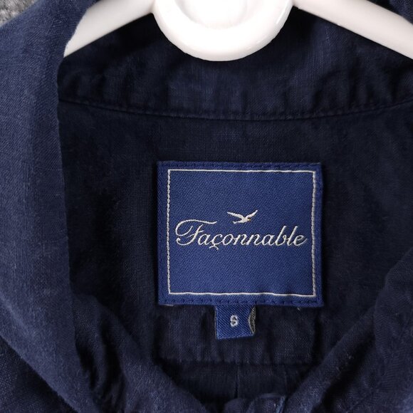 Faconnable Striped Small Linen Blue Shirt Mens Button Up Long Sleeve Pocket - Picture 6 of 14